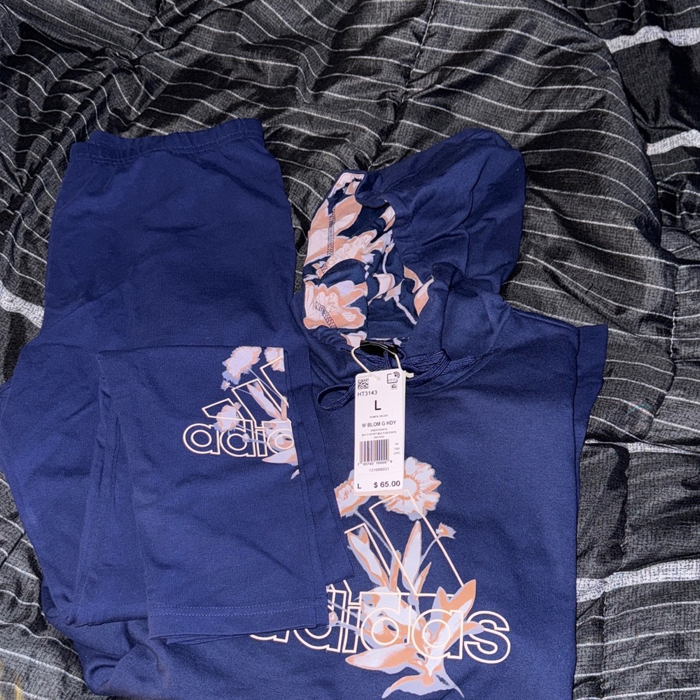 Adidas Navy and Peach Floral Tracksuit